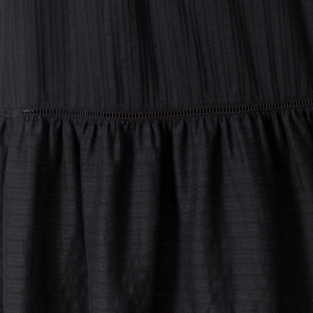 Close-up of textured black cotton fabric detail on Yuni Maxi Dress from StoreRank.ai All Products collection.