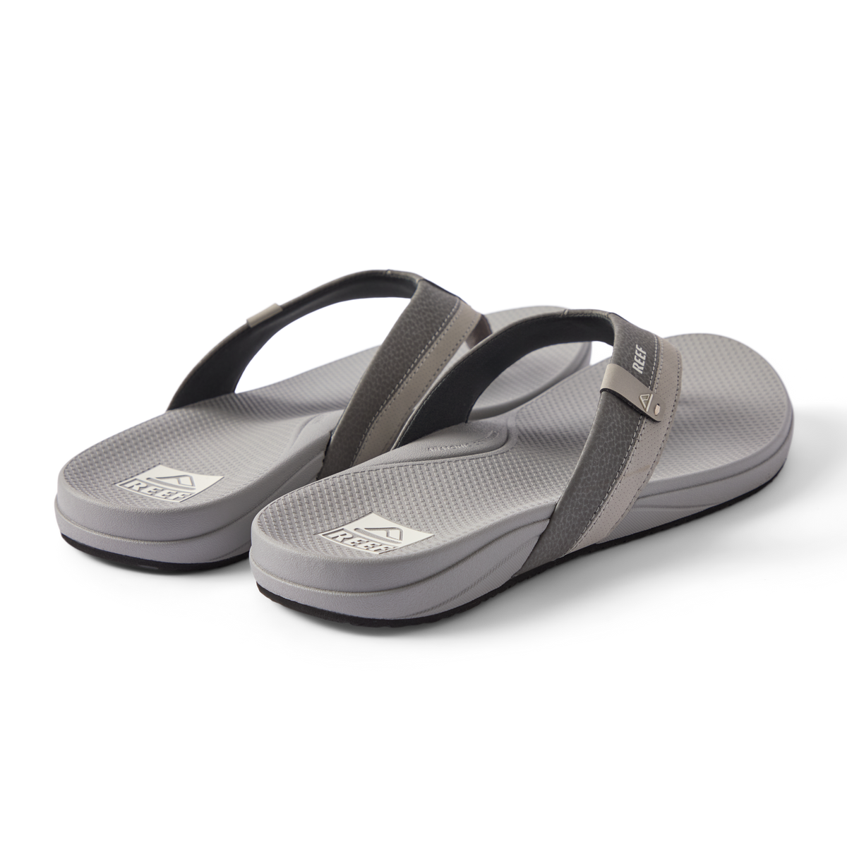 Cushion Phantom 2.0 men's grey sandals facing forward, showing soft-rebound cushioning and arch support straps.