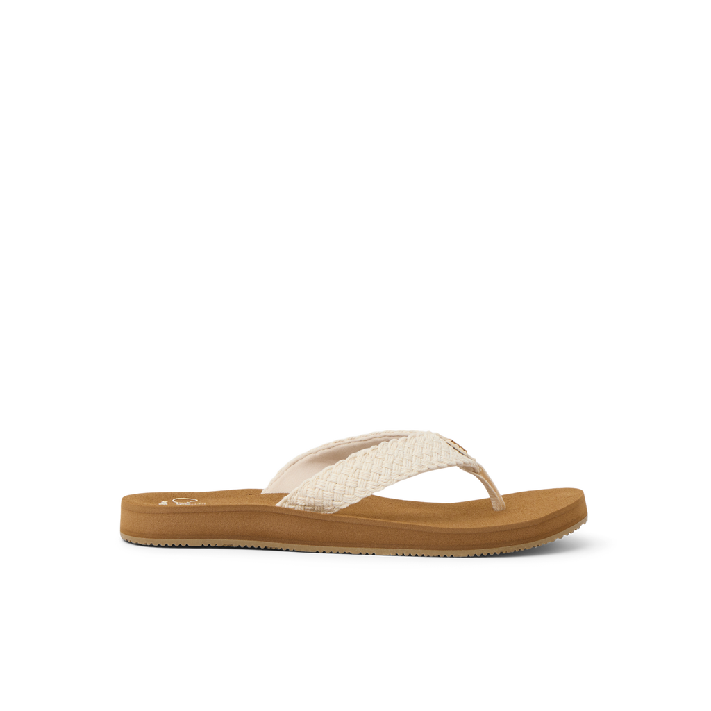 Baja Maria women's sandal facing right, featuring braided straps, cushioned footbed, and anatomical arch support for beach comfort.