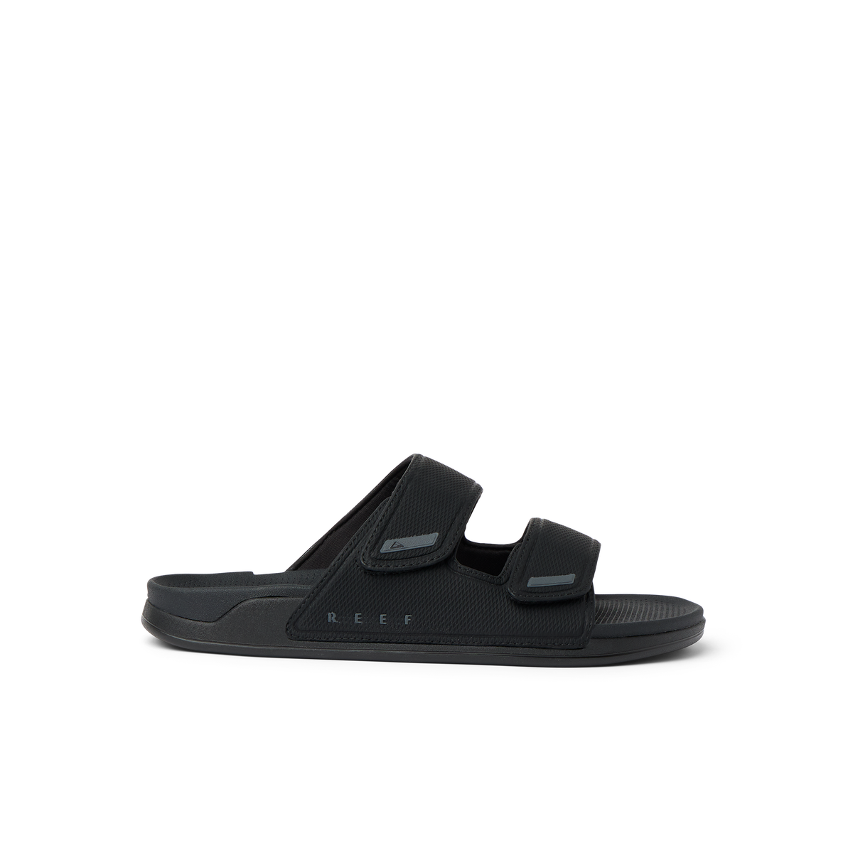 Phantom Tradewind men's black sandal facing right, with adjustable straps and anatomical arch support for comfort