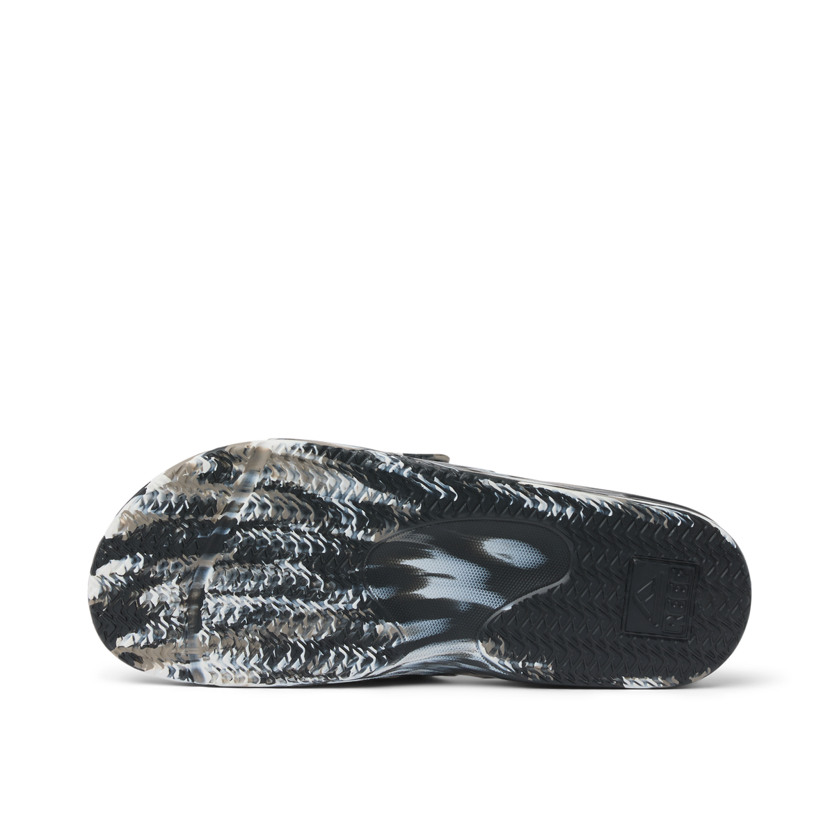 Fanning Slide H2O men's slide sandal sole facing upward, showcasing water-friendly, cushioned, and durable design.