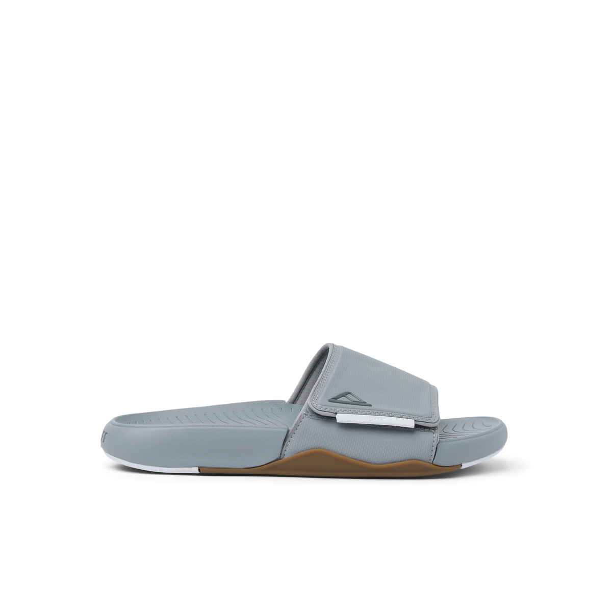 Phantom Slab men's right-facing grey slide with adjustable strap, soft cushioning, arch support, and water-friendly materials.