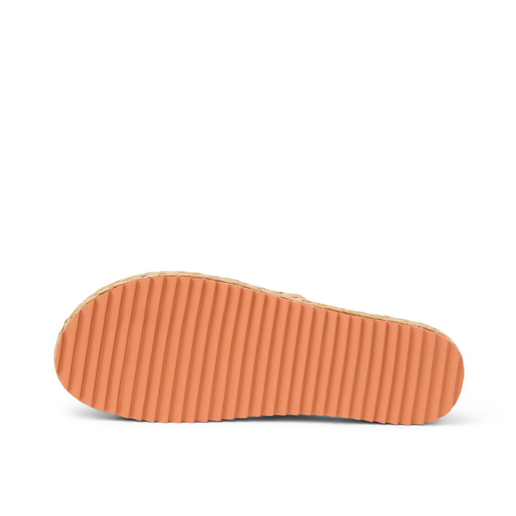 Vista Carmen women's sandal showing the outsole facing up with durable, water-friendly ribbed sole for beach comfort.
