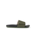 Side view of Cshn Phantom Slide in olive green with cushioned footbed and ergonomic arch support for beach comfort