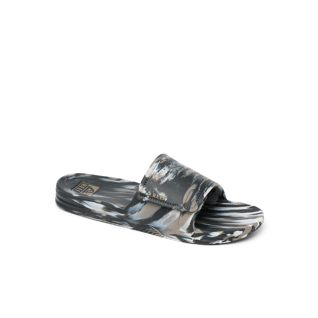 Fanning Slide H2O right-facing men's slide with camo marble pattern, soft-rebound cushioning, and arch support for beach comfort