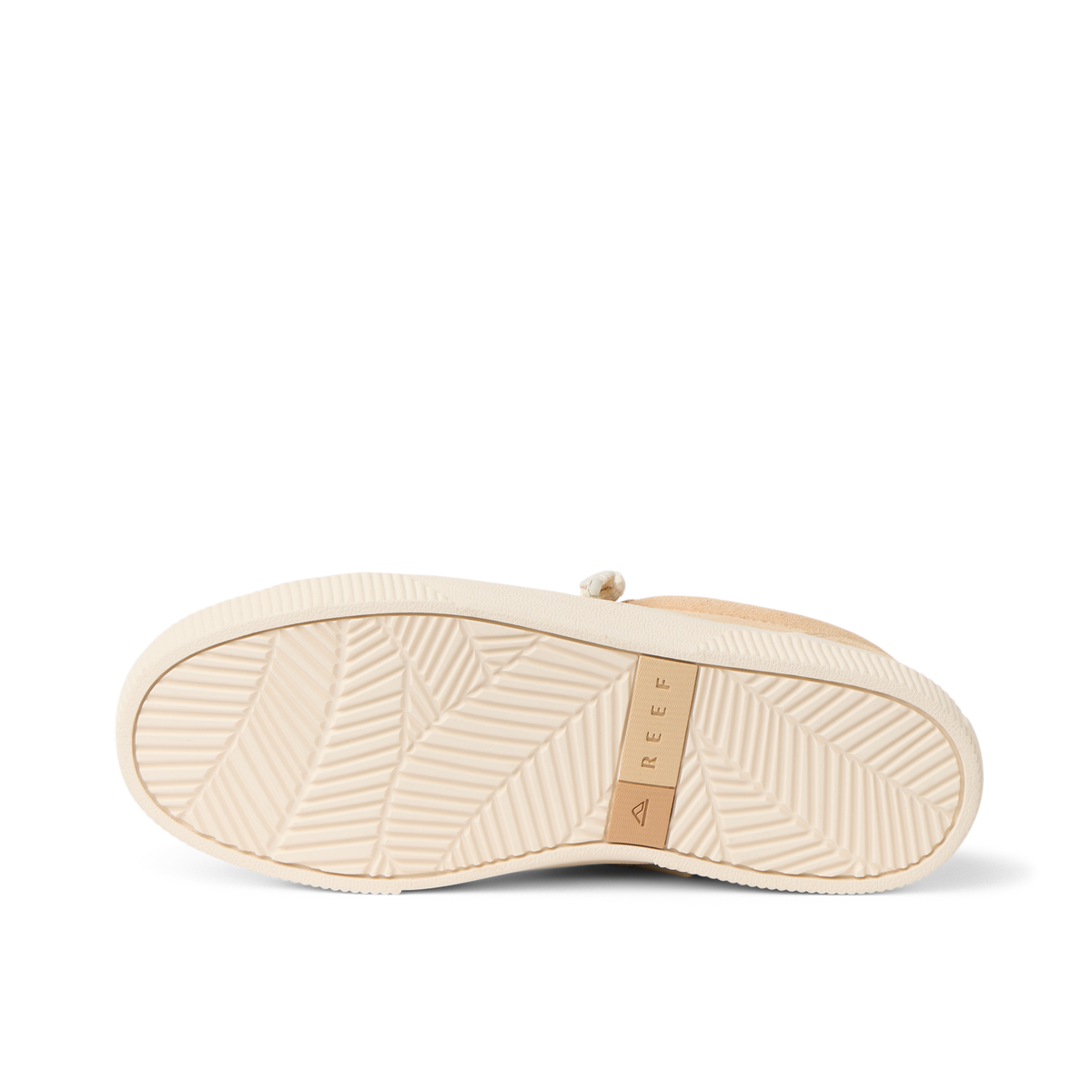 Lay Day Dawn women's sandal sole facing upward, showing durable water-friendly textured outsole with REEF logo.