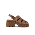 Vista Luxe Lucie women's brown raffia platform sandal facing right with arch support and cushioned sole for comfort.
