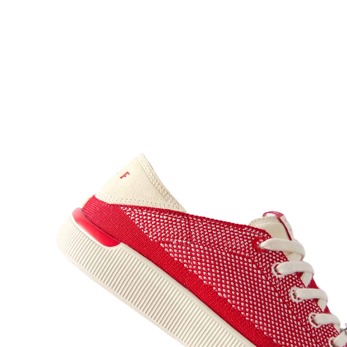 Reef Neptune sneaker facing right, close-up of side and toe with red mesh and cushioned sole for all-day comfort.