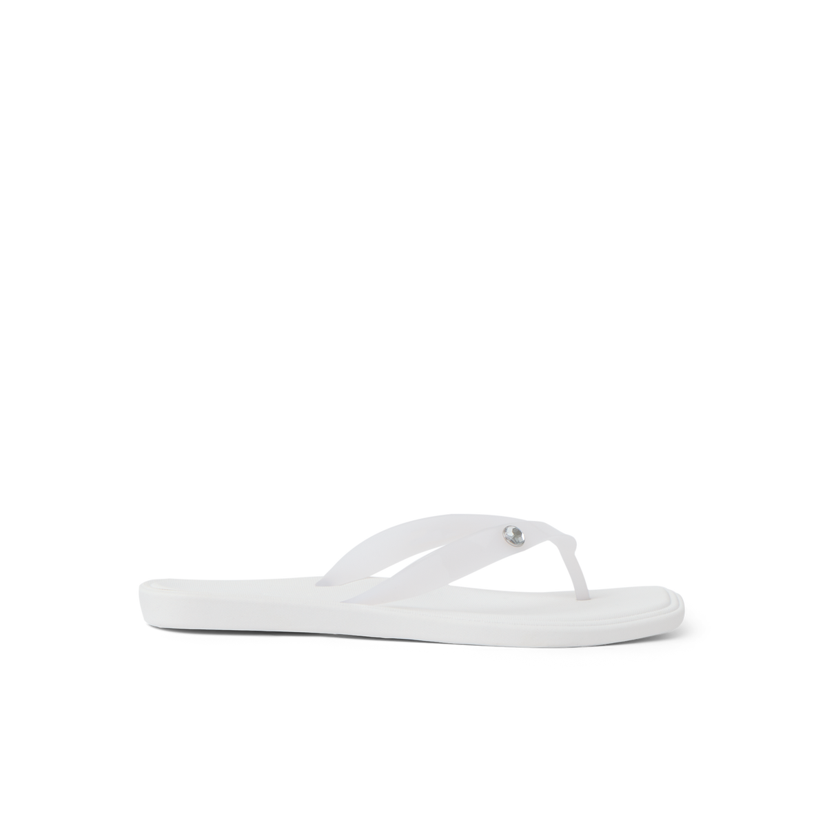 Solaye white women's flip flop sandal facing right with comfort cushioning and surf-inspired arch support
