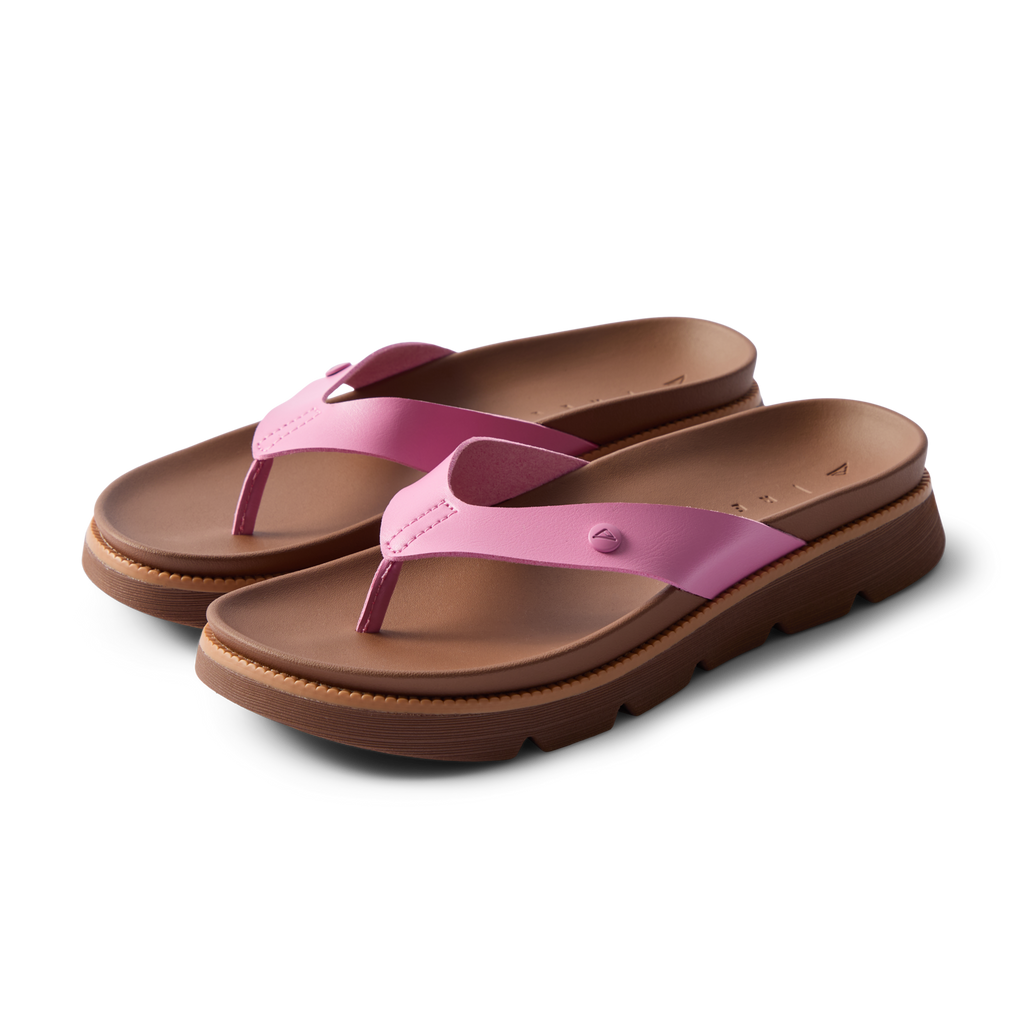 Vista Luxe Vivianahh women's pink sandals facing right, close-up of cushioned footbed and arch support design