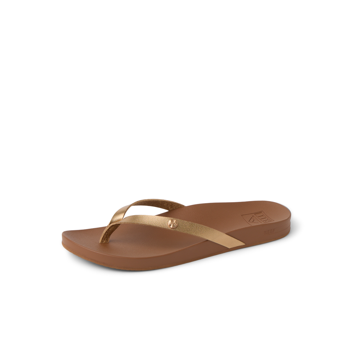 Vista Ivy women's right-facing sandal in sunset bronze with soft-rebound cushioning and anatomical arch support, close-up side view.