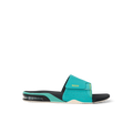 Fanning Slide sandal facing right with teal upper, black footbed, anatomical arch support, and cushioned sole for comfort.