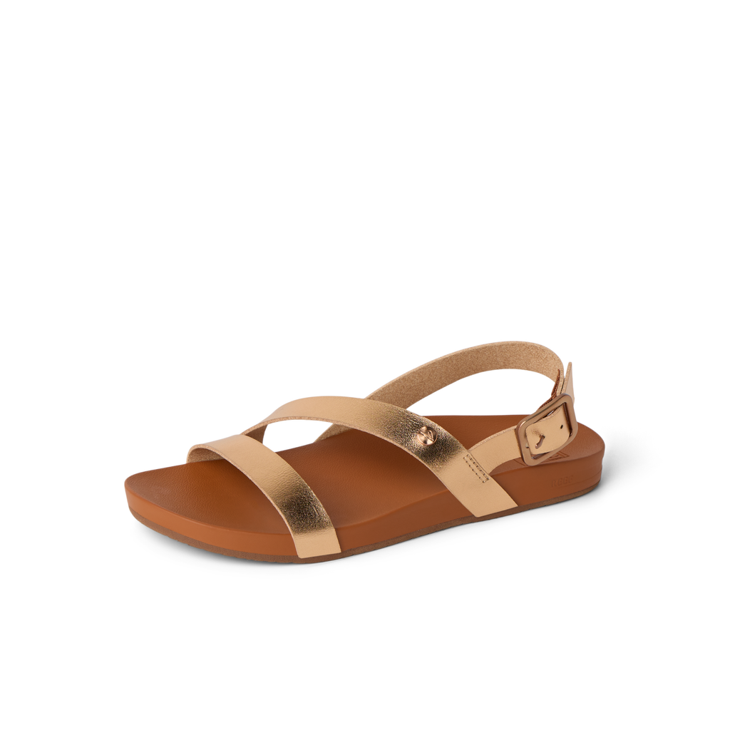 Vista Isabella women's sandal facing left, showing front and side straps in sunset bronze with cushioned footbed.