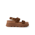 Vista Luxe Liah facing left, women's brown suede platform sandal with adjustable back strap and cushioned arch support for comfort