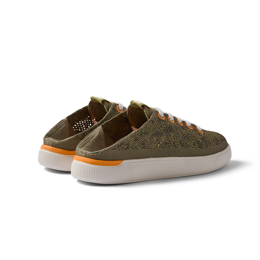 Kids Neptune shoes facing left, rear and side view, showing breathable camo fabric and cushioned heel support.