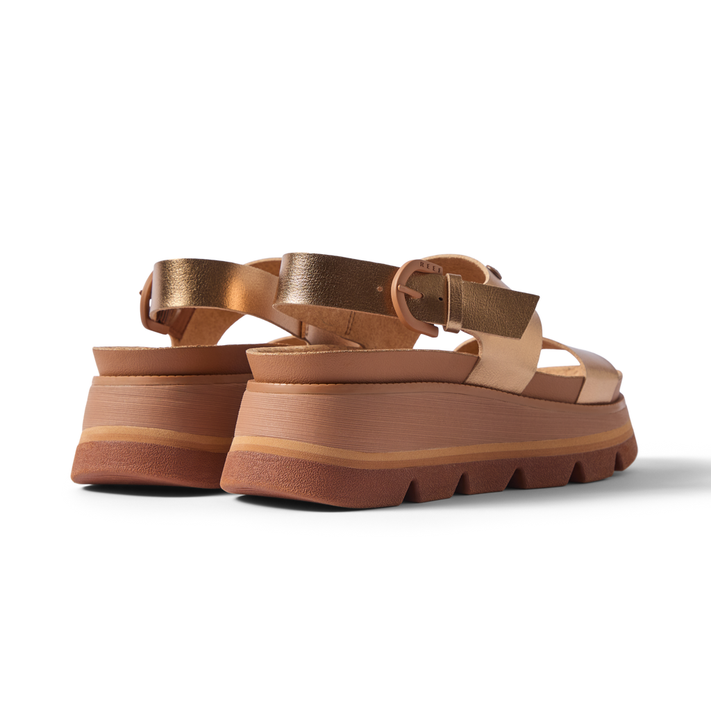 Vista Luxe Liah women’s sandals facing left, showing back heel and cushioned platform in sunset bronze color.