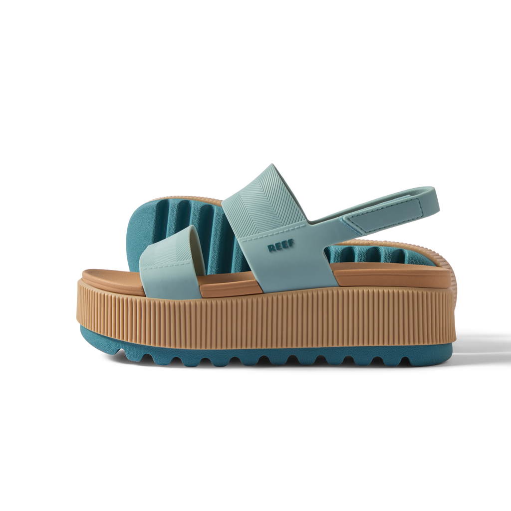 Water Vista Higher sandal for women facing left, featuring cushioned arch support and a tan platform sole.